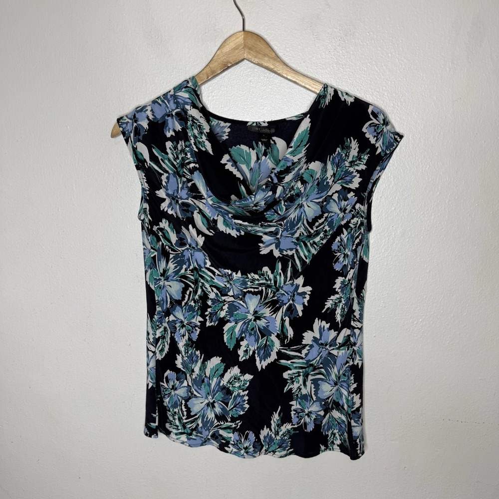 St John Floral Silk Cowl Neck Sleeveless Blouse Top Women's 6